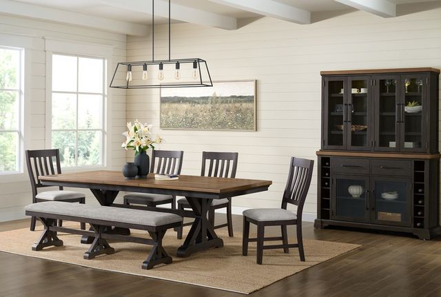 Elements International Montrose Espresso/Light Gray Upholstered Dining Bench-1