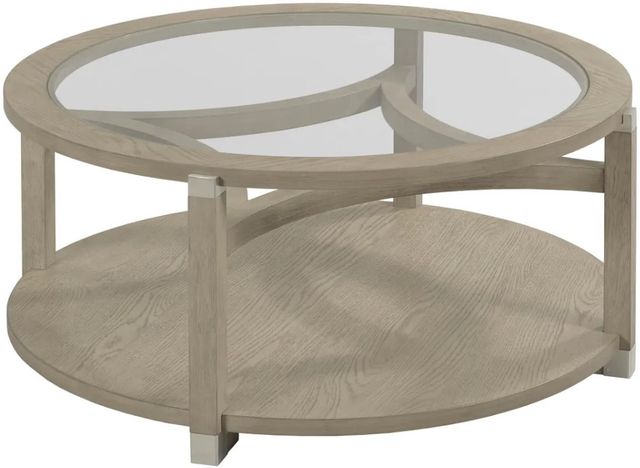 Hammary® Solstice Glass Top Round Coffee Table with Soft Beige Base-0