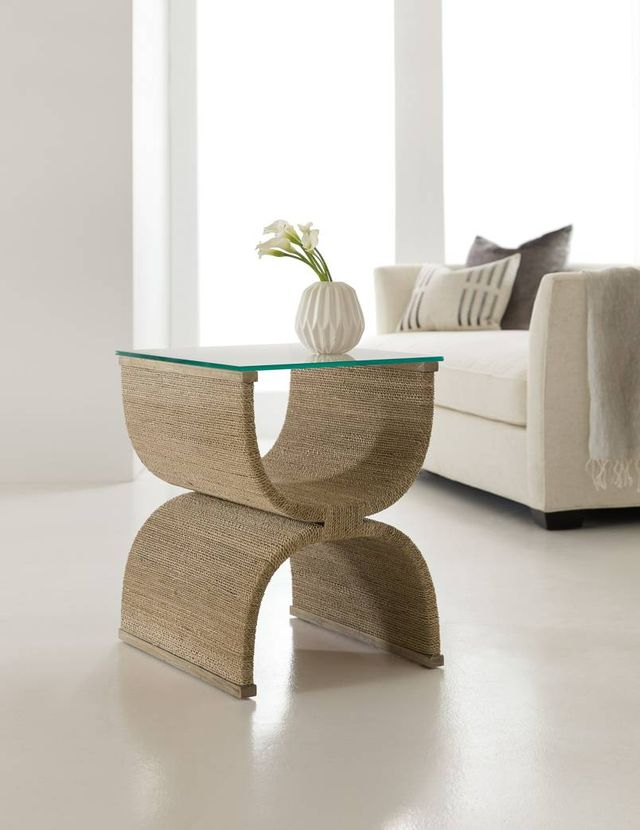 Hooker® Furniture Melange Lenny Glass Top Woven End Table with Brown Base-1