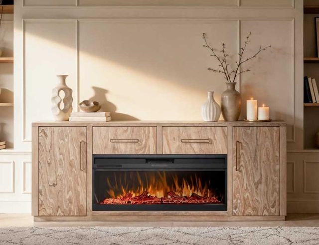 International Furniture Direct Balam White 80" TV Stand with Fireplace-1