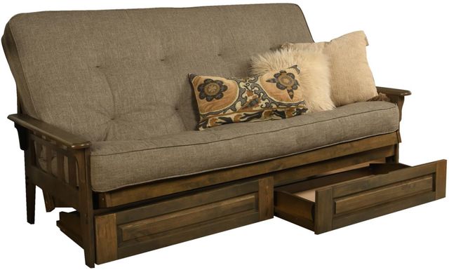 Kodiak Furniture Tucson Linen Stone/Rustic Walnut Queen Storage Futon with Mattress-0