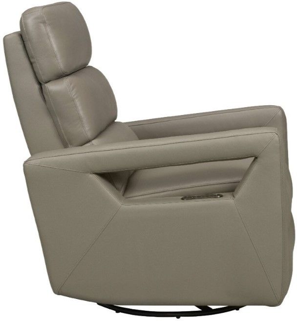 BarcaLounger® Jordan Lynn Smokey Gray Leather Power Swivel Glider Recliner-4