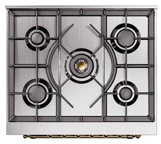 Ilve® Nostalgie II Noblesse 30'' Emerald Green Pro Style Dual Fuel Range with Brass Trim-2