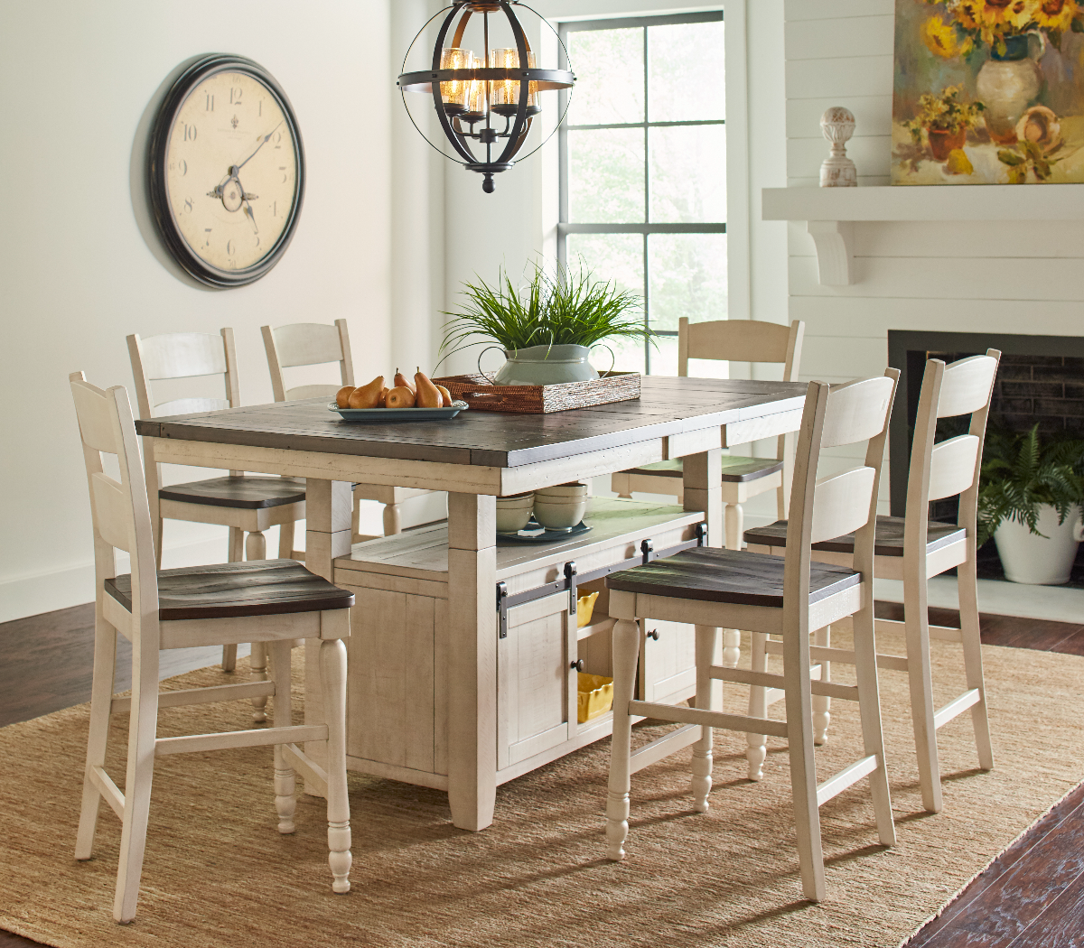 Jofran Inc. Madison County 7-Piece White High/Low Dining Table Set