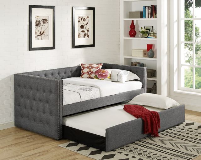 Crown Mark Trina Gray Upholstered Daybed-2