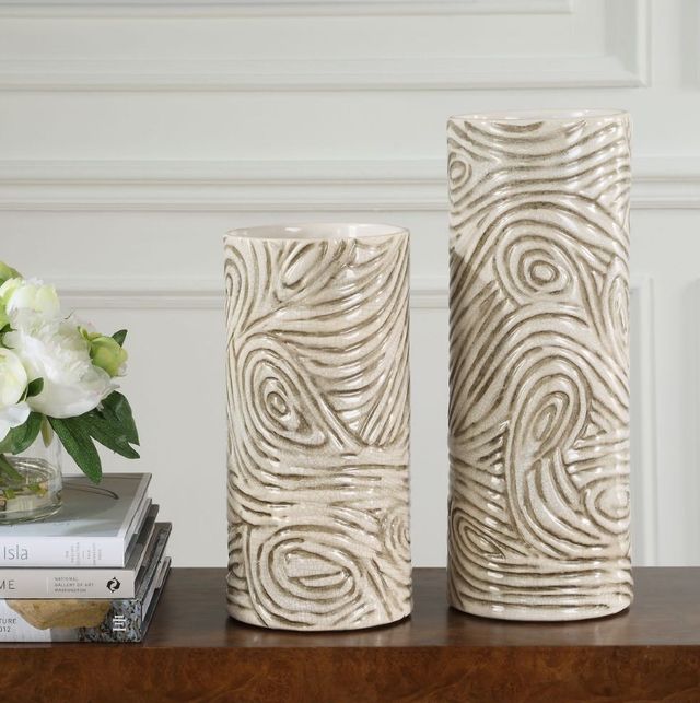 Uttermost® Timber 2-Piece Brown/White Swirl Vase Set-1