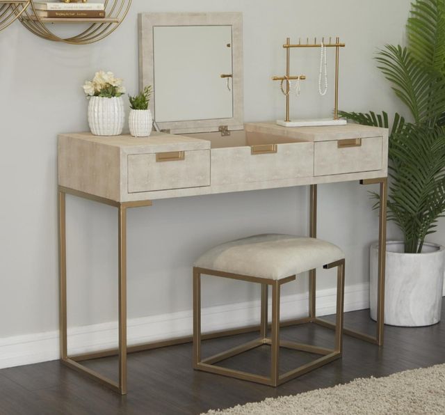 Deco Marche Light Gray 2-Piece Vanity Table with Stool Set-3