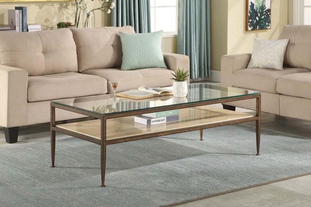 Flexsteel® Venice Glass Top Rectangular Coffee Table with Bronze Tapered Legs-2