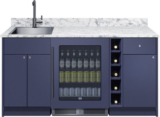 Summit® Turnkey Oasis 69" Midnight Navy Wet Bar with 4.7 Cu. Ft. Built-In Beverage Center and Stainless Steel Sink with Faucet-1