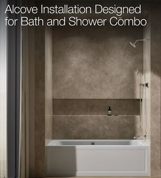 KOHLER® Archer® Ice Gray 66" x 32" Alcove Whirlpool Bath with Bask® Heated Surface - Right Drain-3