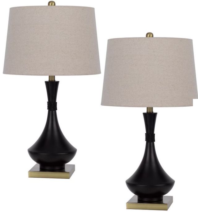 Cal® Lighting & Accessories 2-Piece Hilo Antique Black/Antique Brass Table Lamp Set-0