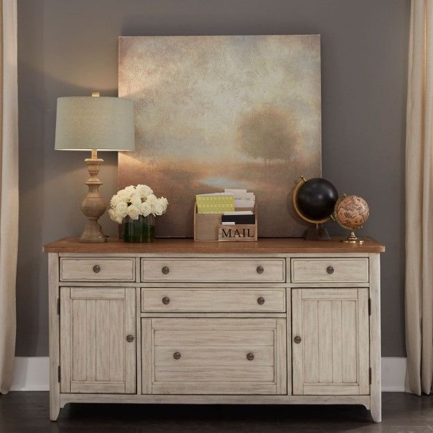 Liberty Furniture Farmhouse Reimagined Antique White/Chestnut Credenza-1