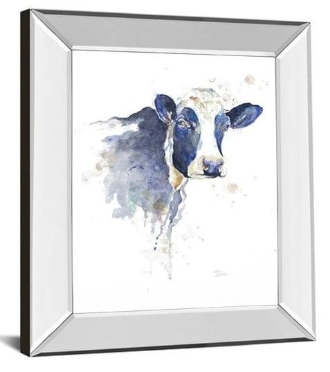 Classy Art Watercolor Blue Cow by Patricia Pinto Mirror Framed Wall Art-1