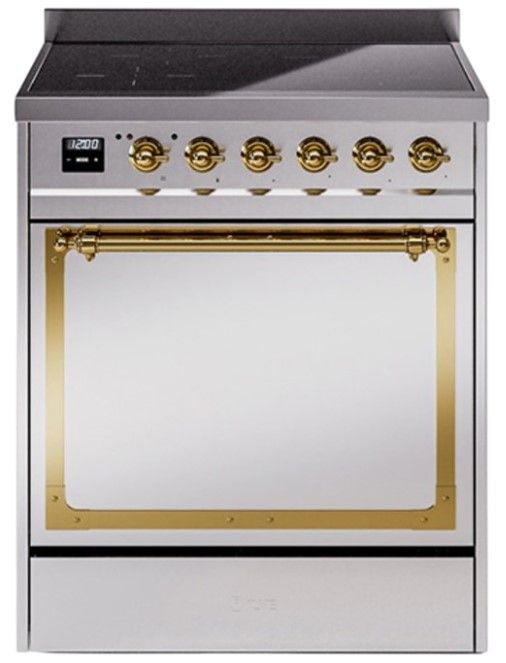 Ilve® Nostalgie II Noblesse 30'' Stainless Steel Pro Style Induction Range with Brass Trim-0