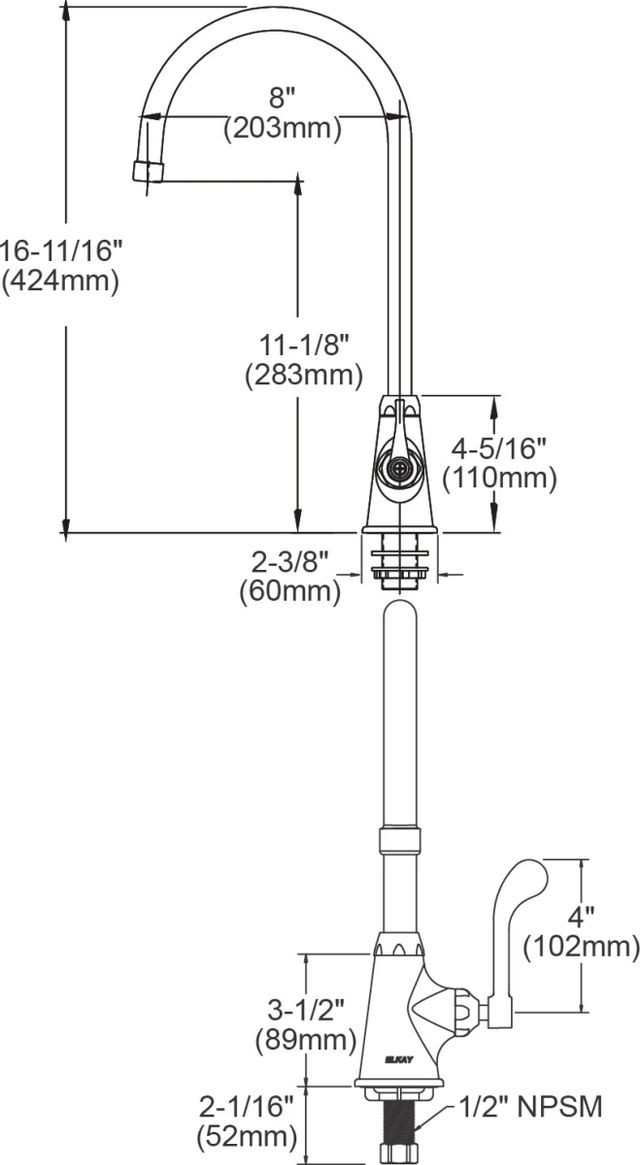 Elkay Chrome Single Hole Single Control Faucet with 8" Gooseneck Spout and 4" Wristblade Handle-1