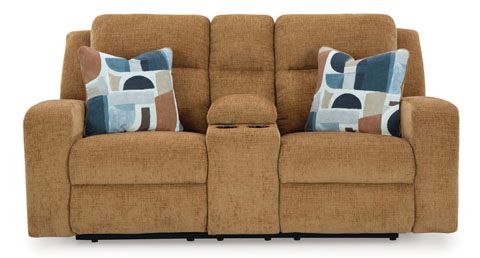 Signature Design by Ashley® Kanlow Honey Double Manual Reclining Loveseat with Console-1