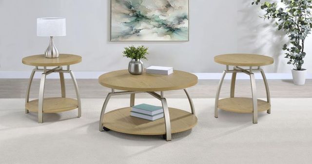 Coaster® Dacre 3-Piece Greige Coffee Table with Satin Nickel Base-1