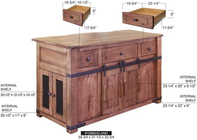 International Furniture Direct Parota Brown Kitchen Island-2