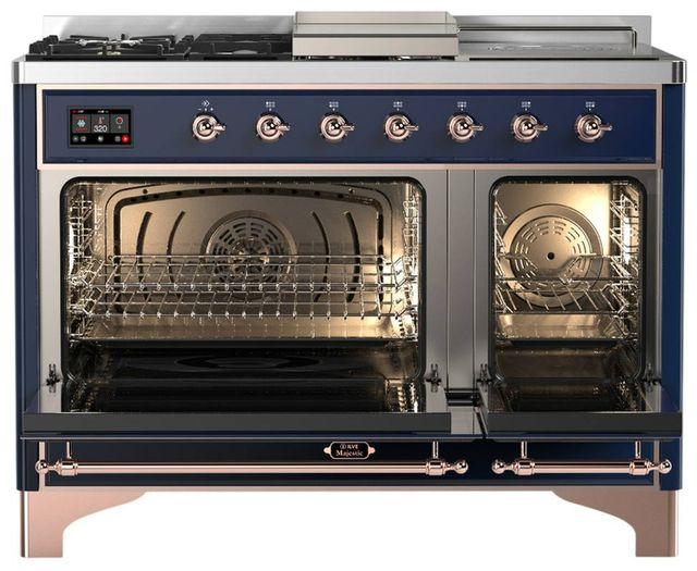 Ilve® Majestic III 48" Midnight Blue Pro Style Dual Fuel Natural Gas Range with Triple Glass Door and Copper Trim-1