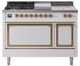 Ilve® Nostalgie II Noblesse 48'' White Pro Style Dual Fuel Range with Brass Trim-0