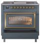Ilve® Nostalgie II Noblesse 36'' Blue Gray Pro Style Dual Fuel Range with Brass Trim-3