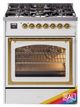 Ilve® Nostalgie II Noblesse 30" Custom RAL Color Pro Style Dual Fuel Range with Brass Trim-0