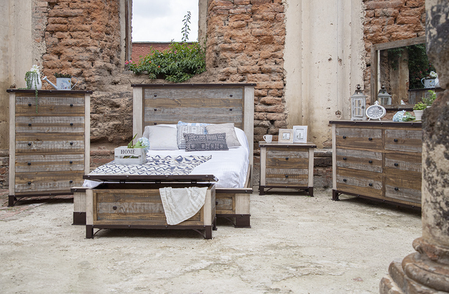 International Furniture Direct Antique Brown Queen Bed-3