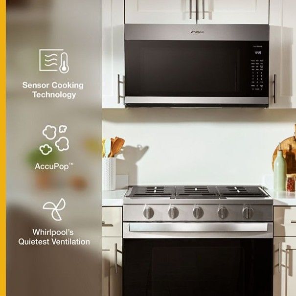Whirlpool® 2.1 Cu. Ft. Fingerprint Resistant Stainless Steel Over the Range Microwave with Sensor Cooking and AccuPop™-5