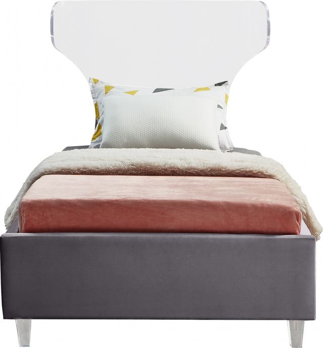 Meridian Furniture Ghost Grey Velvet Twin Bed-1
