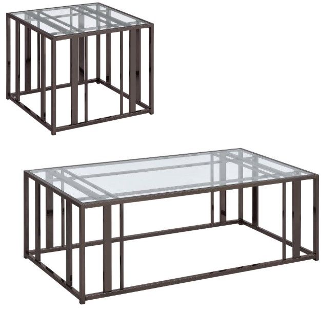 Coaster® Adri 2-Piece Tempered Glass Top Occasional Table with Black Nickel Base Set-0