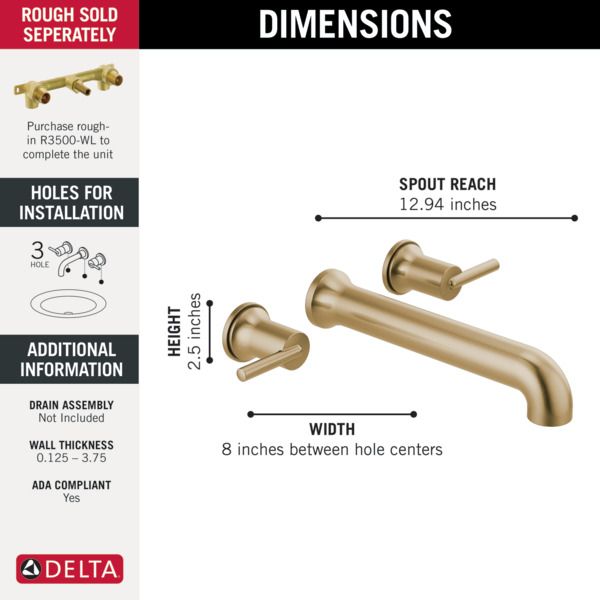 Delta Trinsic® Champagne Bronze Wall Mounted Tub Filler-1