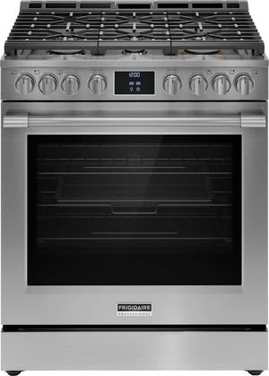 Front view of the Frigidaire Professional® 30" Smudge-Proof® Stainless Steel Freestanding Gas Range