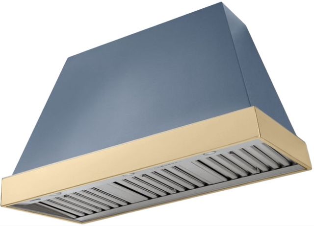 AGA Euclid 48" Stone Blue Wall Mounted Range Hood  with Polished Brass Trim-0