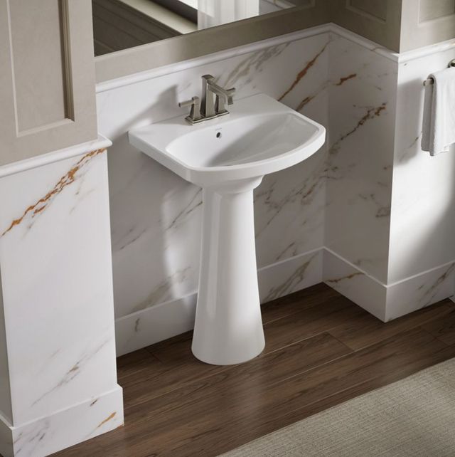 Kohler Cimarron® White 22.75" Centerset Faucet Holes Rectangular Pedestal Bathroom Sink-2