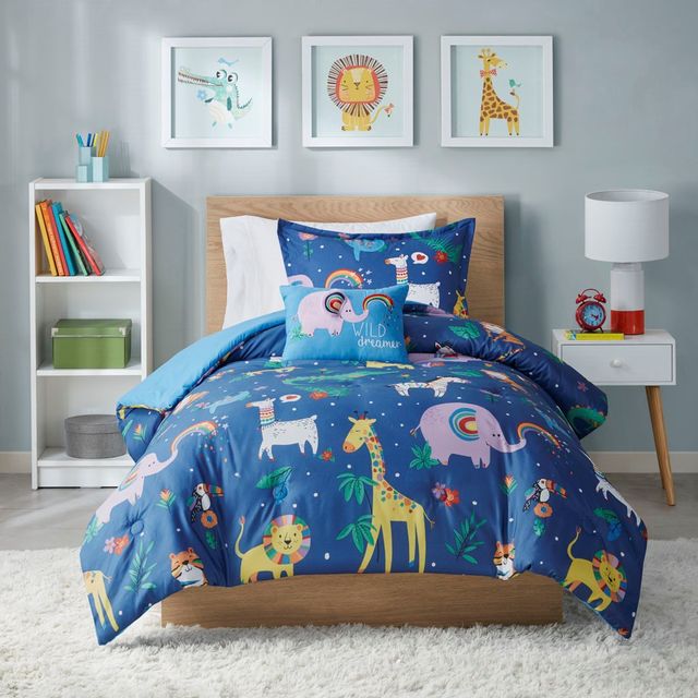 Olliix by Mi Zone Kids Rainbow Animals Multi Printed Full/Queen Comforter Set-0