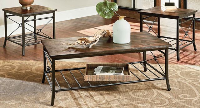 American Wholesale Furniture Ainsley 3-Piece Dark Pewter/Rustic Brown Table Set-0