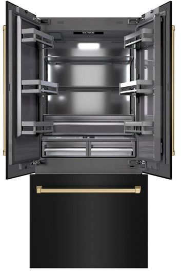 ZLINE Autograph Edition 36 in. 19.6 Cu. Ft. Black Stainless Steel Built In French Door Refrigerator with Graphite Gray Interior and Champagne Bronze Accents-2
