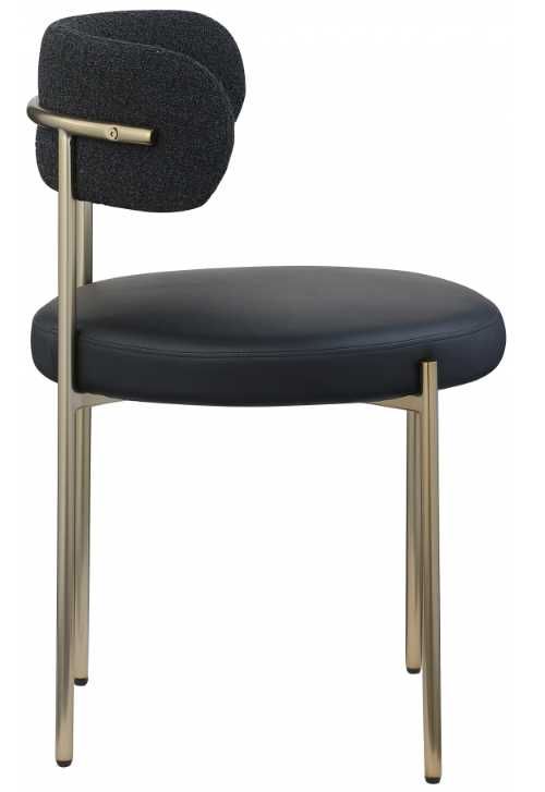 Meridian Furniture Beacon Black/Brushed Brass Vegan Leather And Boucle Fabric Upholstered Dining Chair-1