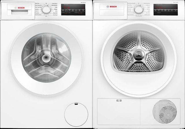 Bosch 300 Series White Front Load Washer & Electric Dryer Laundry Pair-0