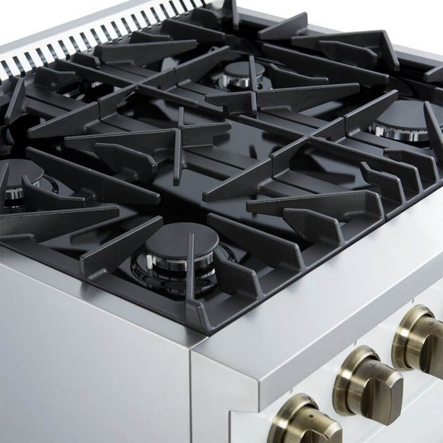 FORNO® Marco 30" White Pro Style Gas Range with Antique Brass Accents-2