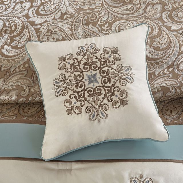 Olliix by Madison Park 7 Piece Blue California King Caroline Jacquard Comforter Set-3