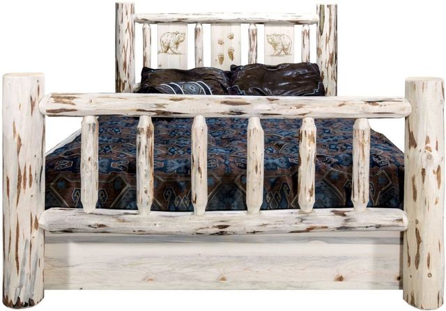 Montana Woodworks® Montana Collection Ready to Finish Queen Storage Bed with Laser Engraved Bear Design-1