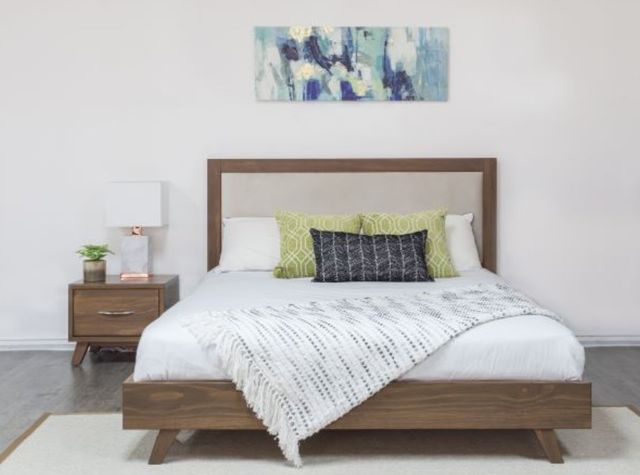 Mako Wood Furniture Brandon Brown Low Profile King Upholstered Panel Bed-1