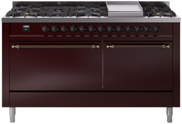 Ilve® Nostalgie II Series 60" Burgundy Pro Style Dual Fuel Range-0