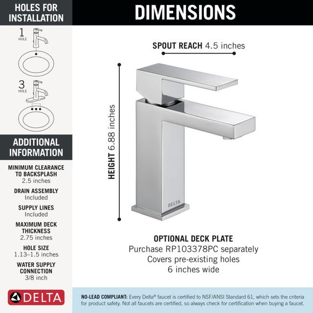 Delta Modern Chrome 9" Single Handle Project-Pack Bathroom Faucet with Drain-3