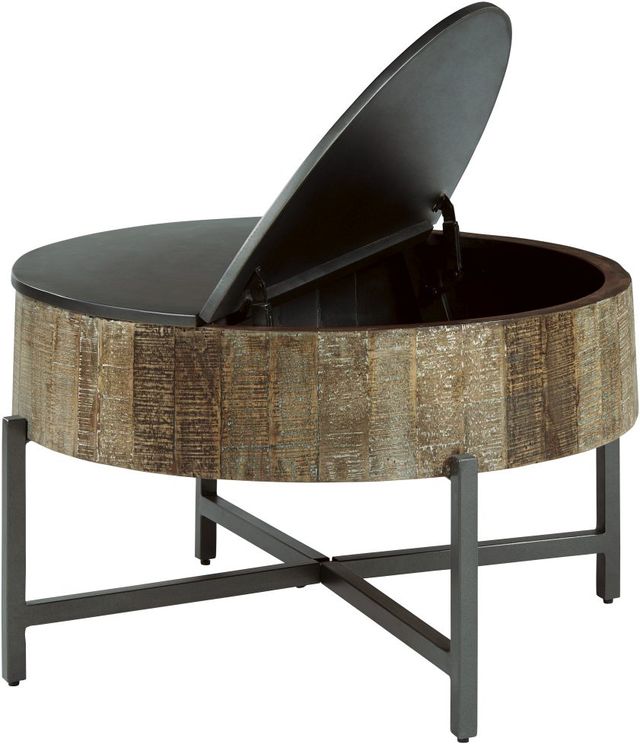 Signature Design by Ashley® Nashbryn Brown Round Coffee Table with Gunmetal Cross Base -1