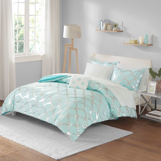 Olliix by Intelligent Design Lorna Aqua Full Comforter and Sheet Set-0