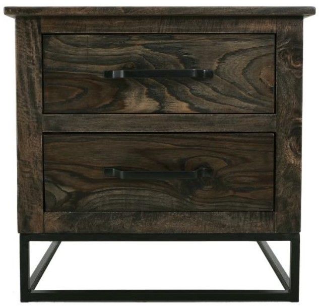 International Furniture Direct Teak Stained Dark Nightstand-3