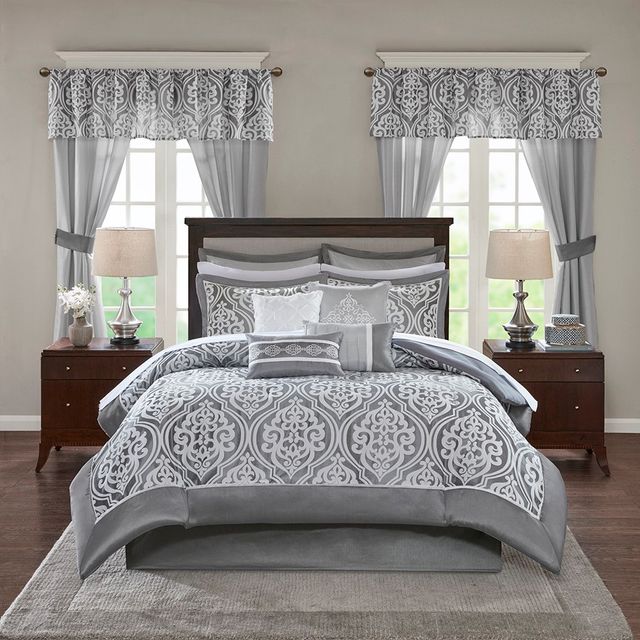 Olliix by Madison Park Essentials 24 Pieces Grey California King Jordan Room in a Bag Set-1