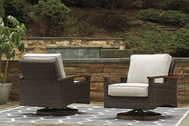 Signature Design by Ashley® Paradise Trail 2-Piece Medium Brown Aluminum/Resin Wicker Outdoor Swivel Lounge Chair Set-6